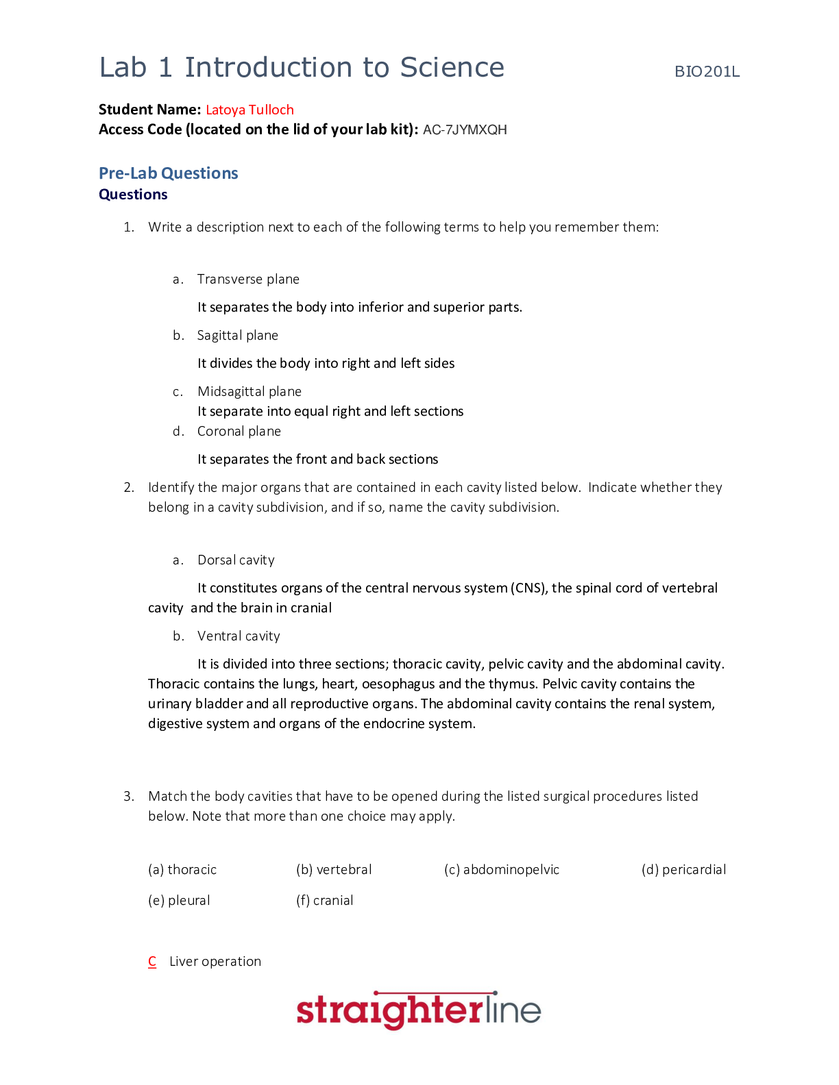 Preview image for BIO201L Lab 1 Introduction to Science[ ALL ANSWERS 100% CORRECT] PRE-LAB QUESTIONS AND ANSWERS